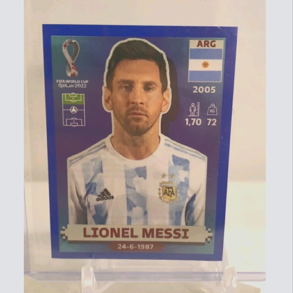 Lionel Messi QATAR WORLD CUP CHAMPION pannini sticker blue border! Rare